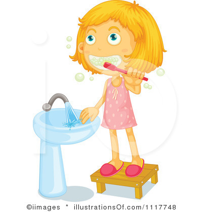 Brushing Teeth Clipartstock Illustration Girl Brushing Teeth   Bedroom