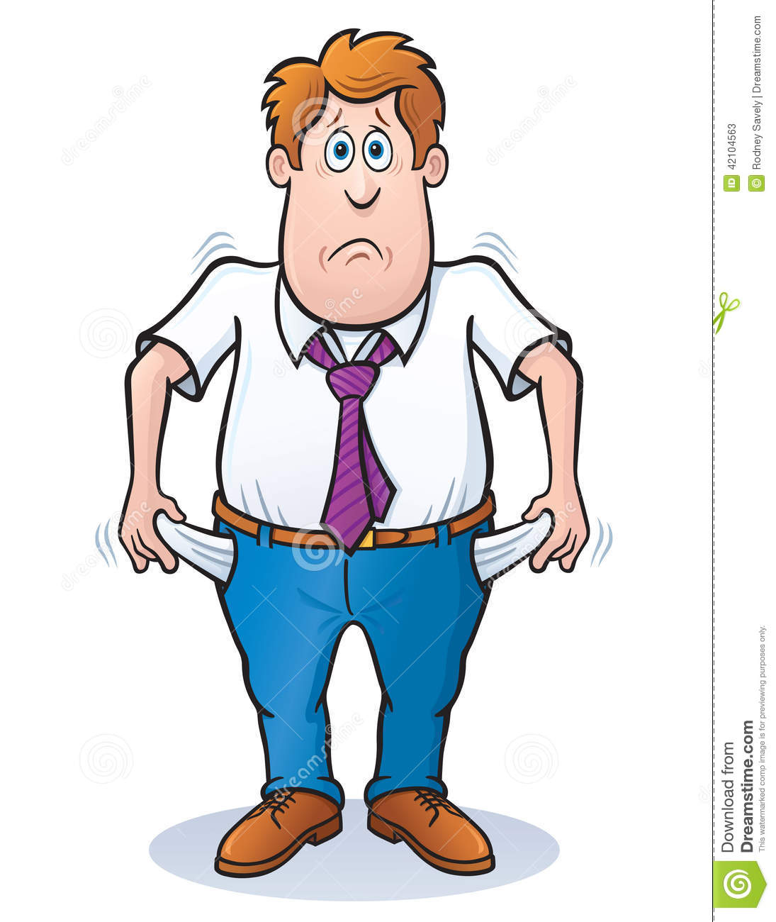 Cartoon Illustration Of Man Pulling The Pockets Of His Pants Open To