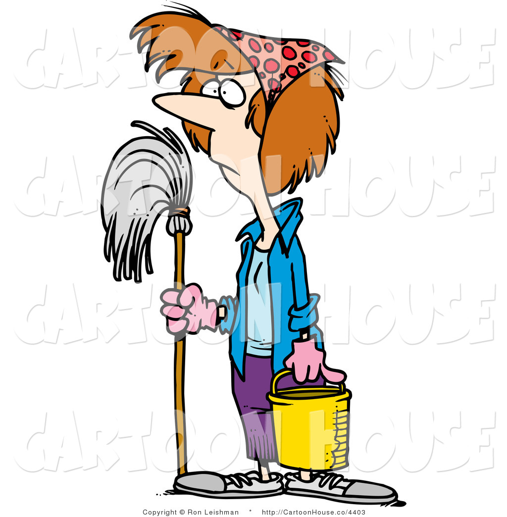 Cartoon Of A Spring Cleaning Lady Standing With A Mop By Ron Leishman