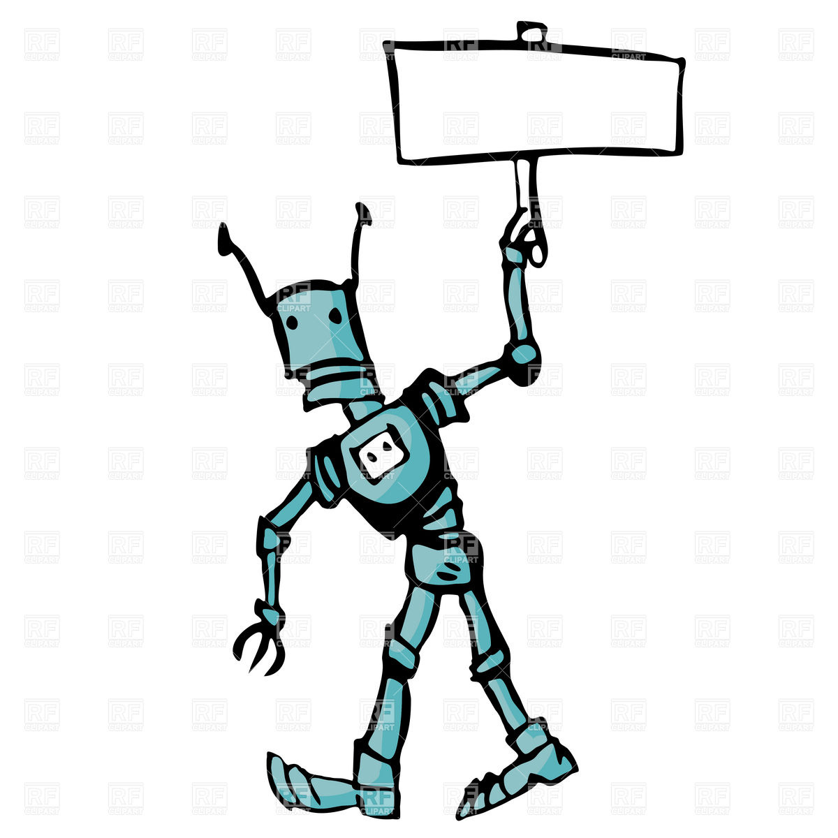 Cartoon Robot With Poster In Hand 16280 Objects Download Royalty