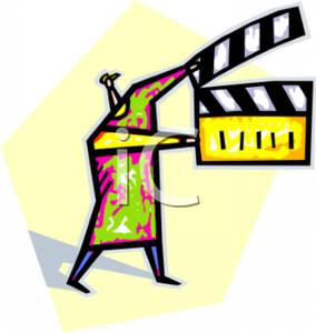Colorful Vintage Style Cartoon Of A Movie Director Shooting A Film    
