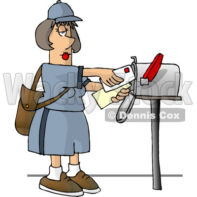 Female Mail Carrier Delivering Mail Into A Mailbox Clipart   Djart    