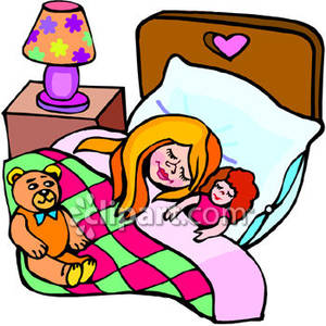 Girl Sleeping With Her Doll   Royalty Free Clipart Picture