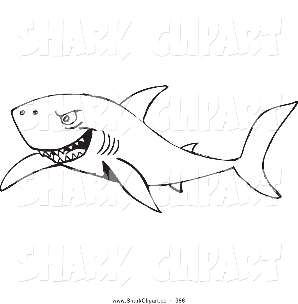 Larger Preview  Clip Art Of A Angry Black And White Shark Swimming
