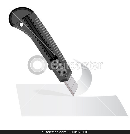 Plastic Knife To Cut The Paper Sheet Of White Paper  Stock Vector