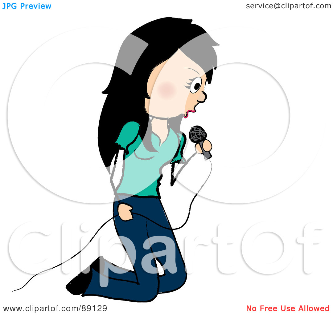 Rf  Clipart Illustration Of A Female Singer Kneeling By Pams Clipart