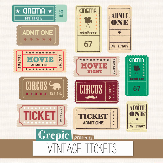 Tickets Clipart Pack  Vintage Tickets With Movie Tickets Circus