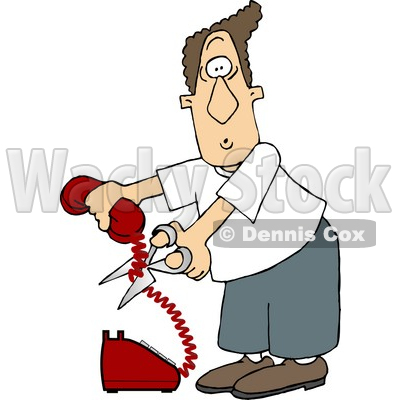 Angry Man Cutting The Phone Cord Clipart Picture   Dennis Cox  5905