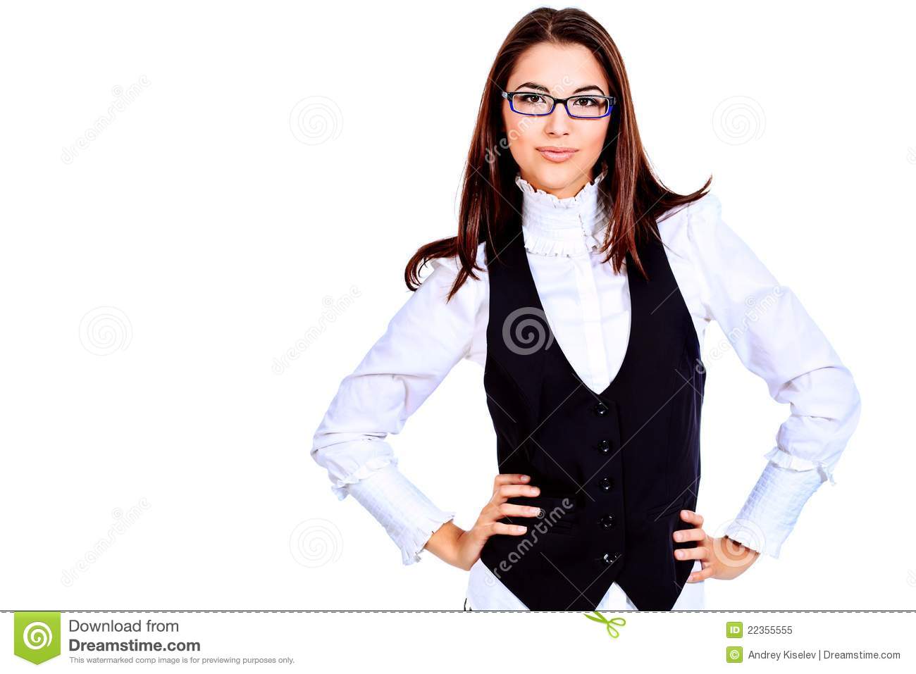 Beautiful Young Woman Posing In Business Suit  Isolated Over White    