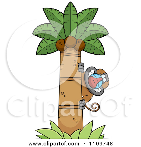 Cartoon Clipart Of A Black And White Baboon Monkey Daydreaming Of