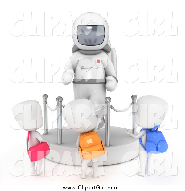 Clip Art Of 3d School Kids Checking Out An Astronaut Space Suit