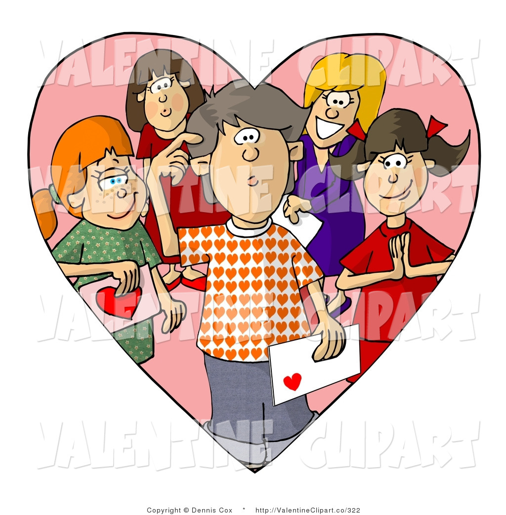 Clip Art Of A Confused Boy On Valentines Day Surrounded By Four Girls    