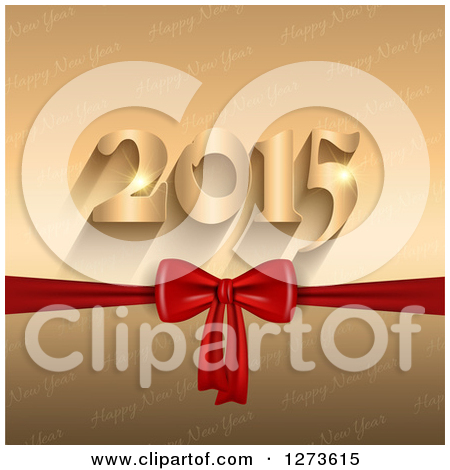 Clipart Of A Gold 2015 And Red Bow Over Happy New Year Text   Royalty    