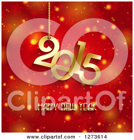 Clipart Of A Gold 2015 Happy New Year Greeting Over Red Snowflakes And    