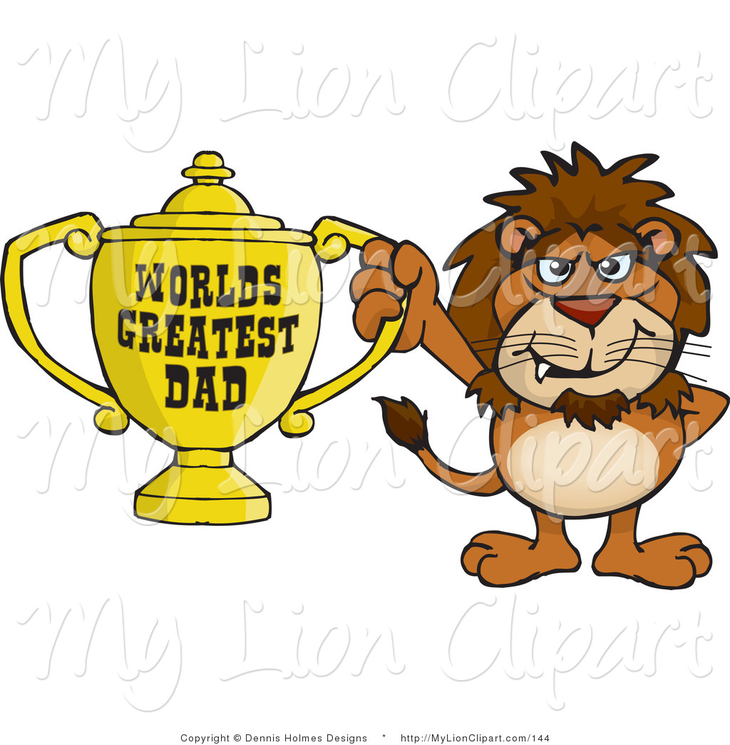 Clipart Of A Proud Lion Wildcat Character Holding A Golden Worlds