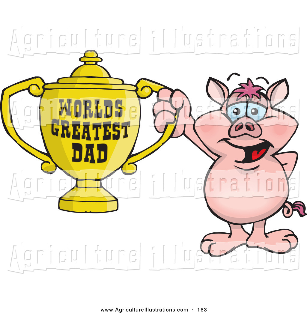 Clipart Of A Smiling Pig Character Holding A Golden Worlds Greatest