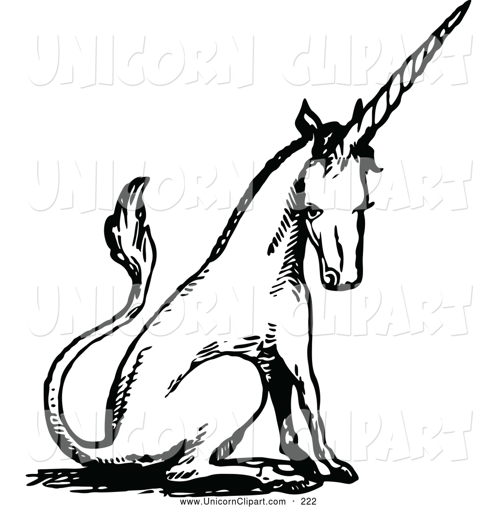 Fantasy Vector Clip Art Of A Black And White Sitting Unicorn
