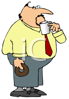 Fat Man Taking A Coffee Break   Royalty Free Clipart Image