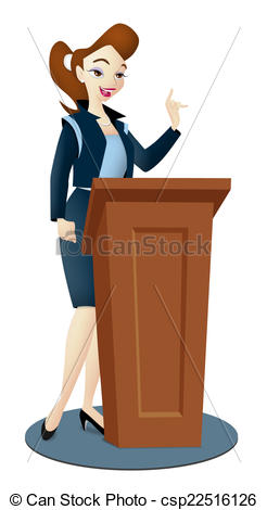 Lady Speaker In Business Suit With Podium Csp22516126   Search Clipart    