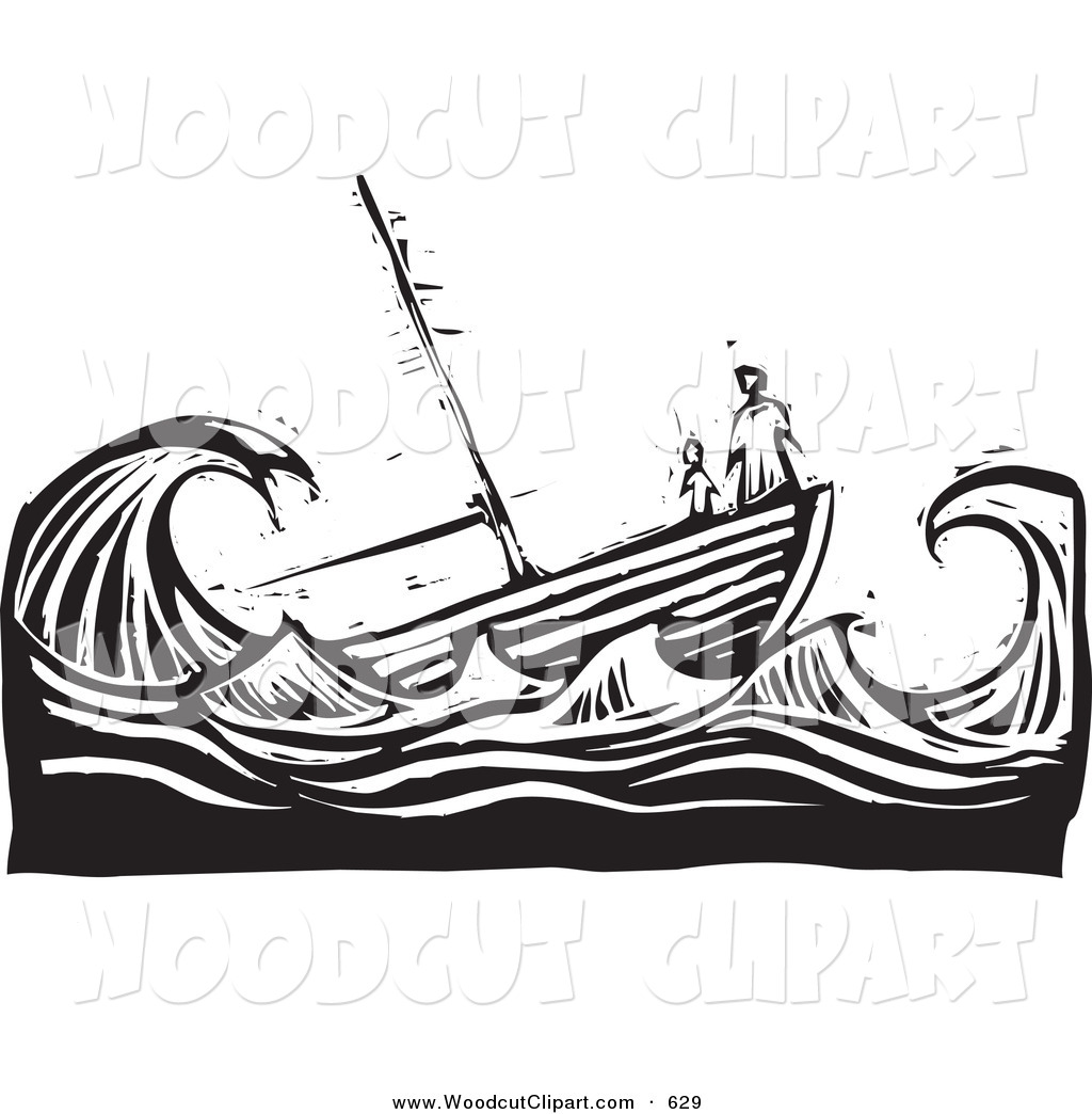 Larger Preview  Vector Clip Art Of A Black And White Woodcut Scene Of