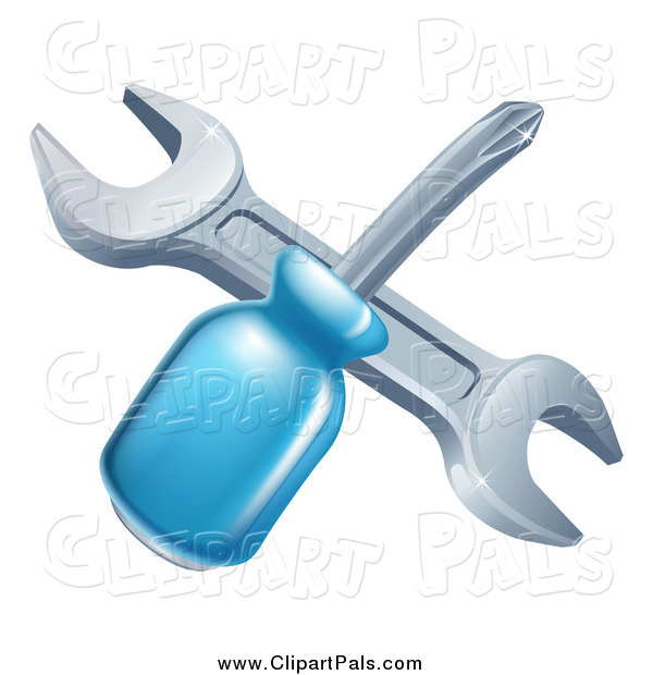 Pal Clipart Of A Crossed Blue Handled Screwdriver And Wrench