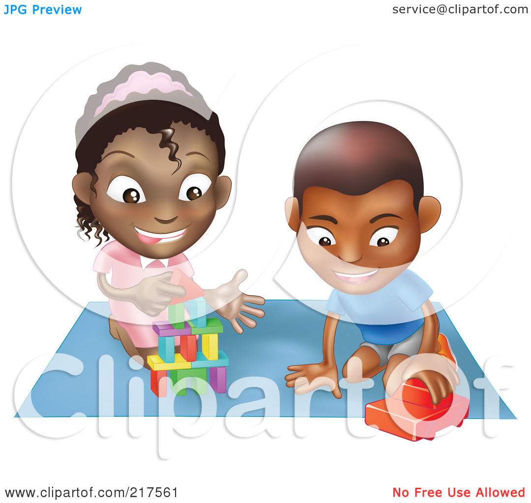 Royalty Free  Rf  Clipart Illustration Of A Black Boy And Girl Playing