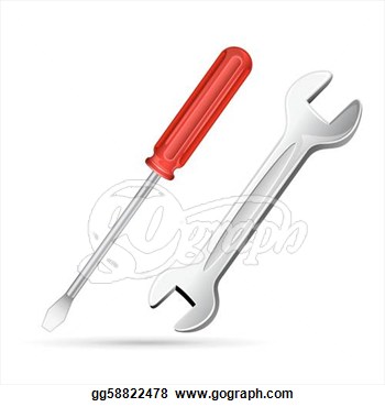 Screwdriver With Spanner On White Background  Clipart Drawing