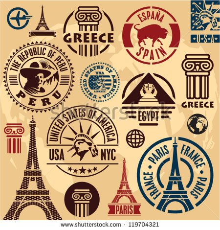 Travel Stamps  Travel Icons Set  Travel Labels Collection    Stock    