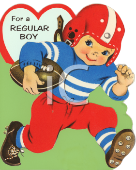     Valentine Card Showing A Boy Playing Football   Royalty Free Clipart