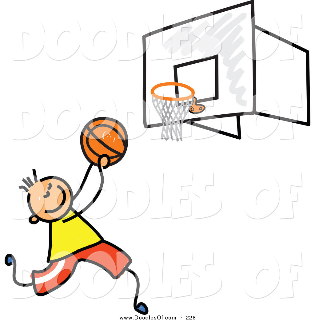 Vector Clipart Of A Childs Sketch Of A Boy Playing Basketball On A