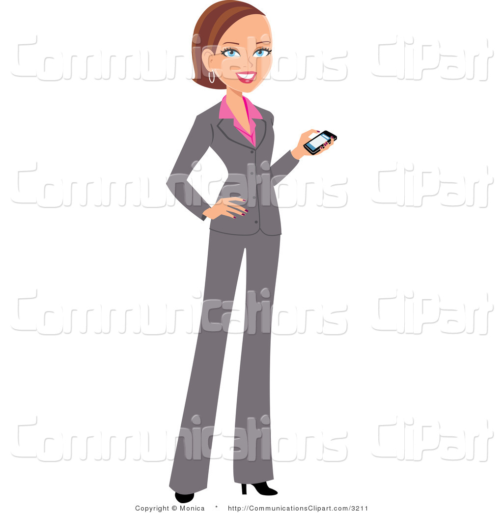 Vector Communication Clipart Of A Brunette Business Lady Holding A    