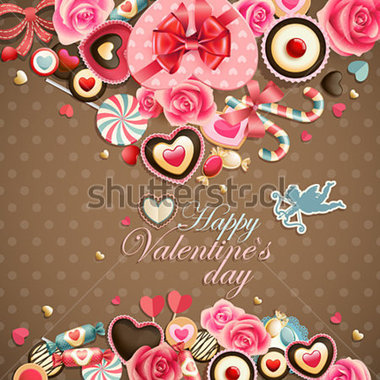 Vintage   Valentine S Day Vintage Card With Sweets And Place For Text