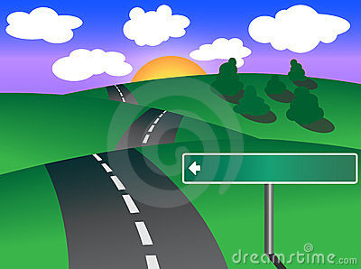 Winding Road On Countryside  Blank Sign Showing The Way  Vector    