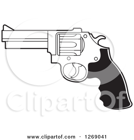 1269041 Clipart Of A Black And White Pistol Gun Royalty Free Vector