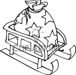 Black And White Sleigh Holding A Sack With Stars