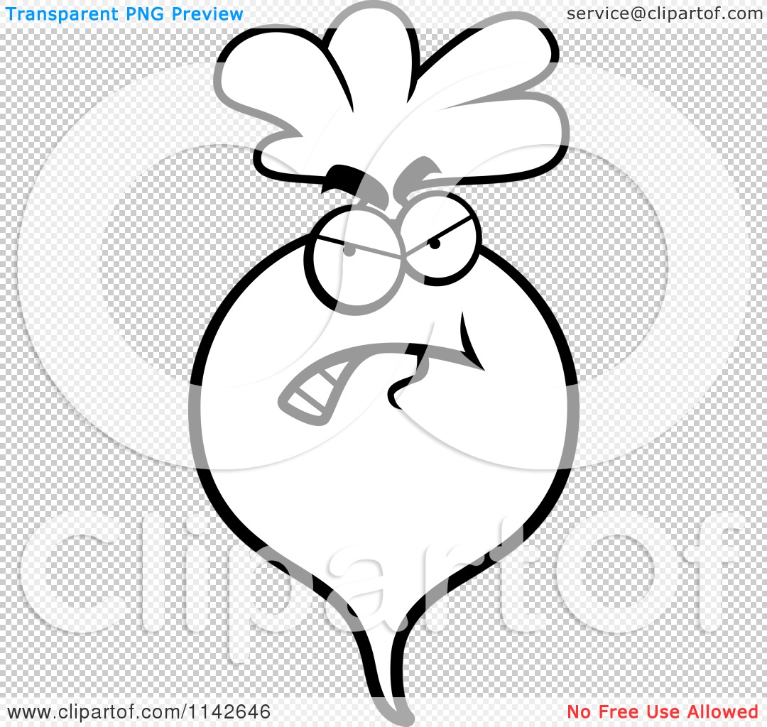 Cartoon Clipart Of A Black And White Angry Radish Character   Vector
