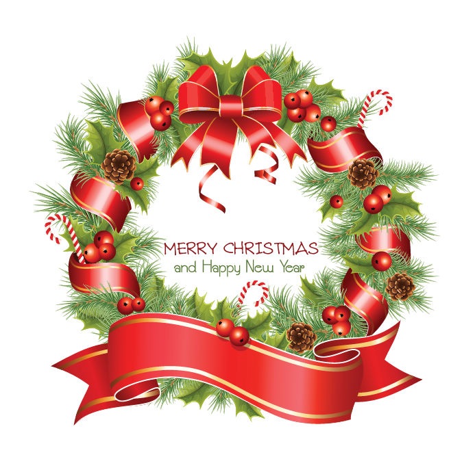 Christmas Wreath Decoration With Ornaments And Merry Christmas And