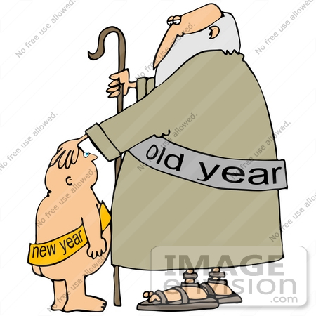 Clip Art Graphic Of An Old Year Man Looking Down At A New Year Baby
