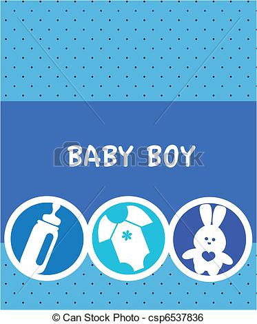 Clip Art Vector Of Newborn Baby Boy Card With Baby Accessories