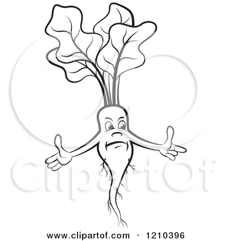 Clipart Of A Black And White Mad Radish   Royalty Free Vector    