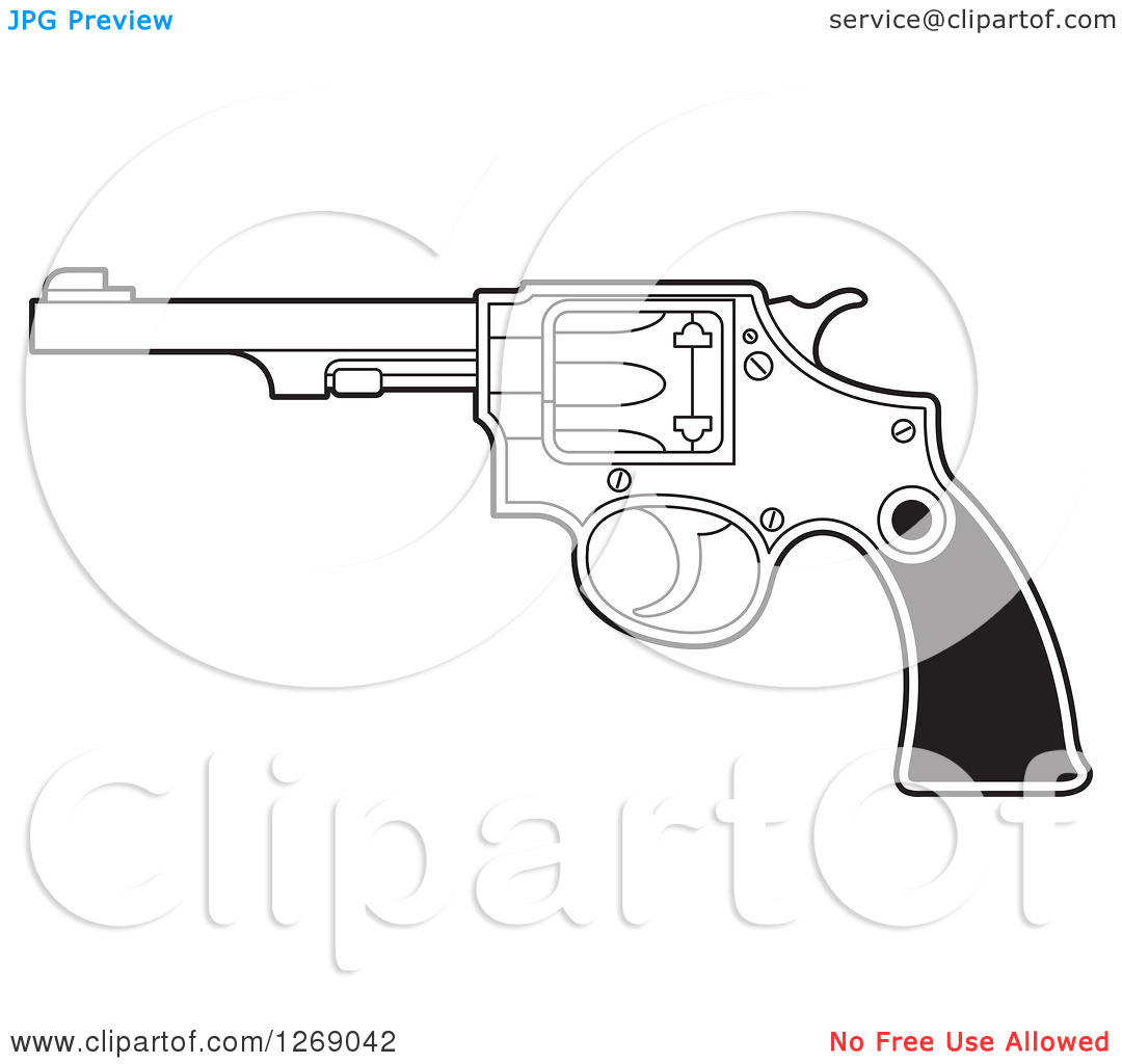 Clipart Of A Black And White Revolver Pistol   Royalty Free Vector