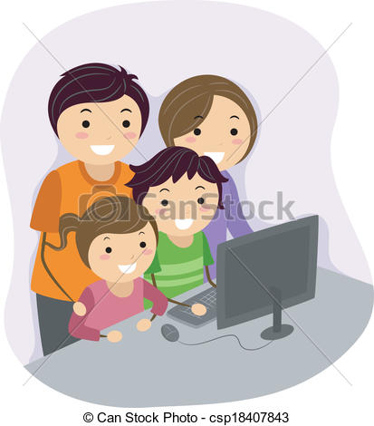 Eps Vector Of Family Computer   Illustration Of A Family Huddled