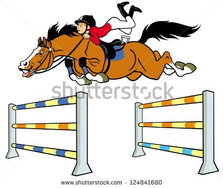 Equestrian Sportboy With Horse Jumping A Hurdlecartoon Picture    