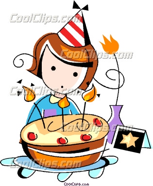 Girl And Her Birthday Cake Vector Clip Art