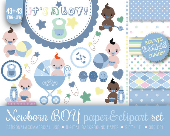 Newborn Clipart Baby Boy Clipart Paper Baby Shower Clipart Paper