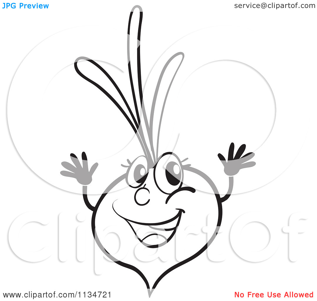 Of A Black And White Cheering Radish   Royalty Free Vector Clipart