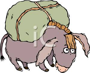 Of A Cute Donkey Carrying A Pack   Royalty Free Clipart Picture