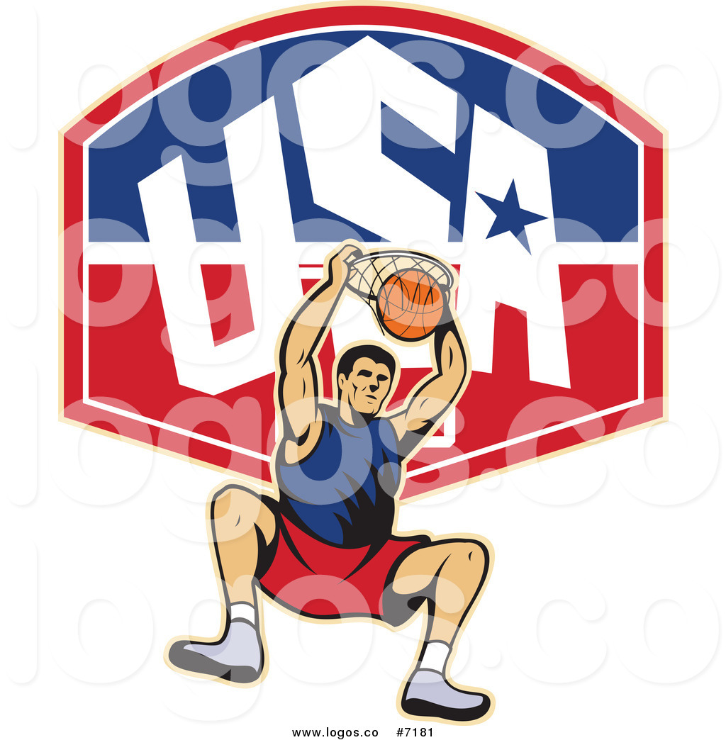 Royalty Free Clip Art Vector Basketball Player Dunking The Ball Over A    