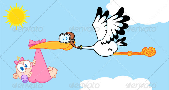 Stork Delivering A Newborn Baby Girl   Stock Photo   Photodune