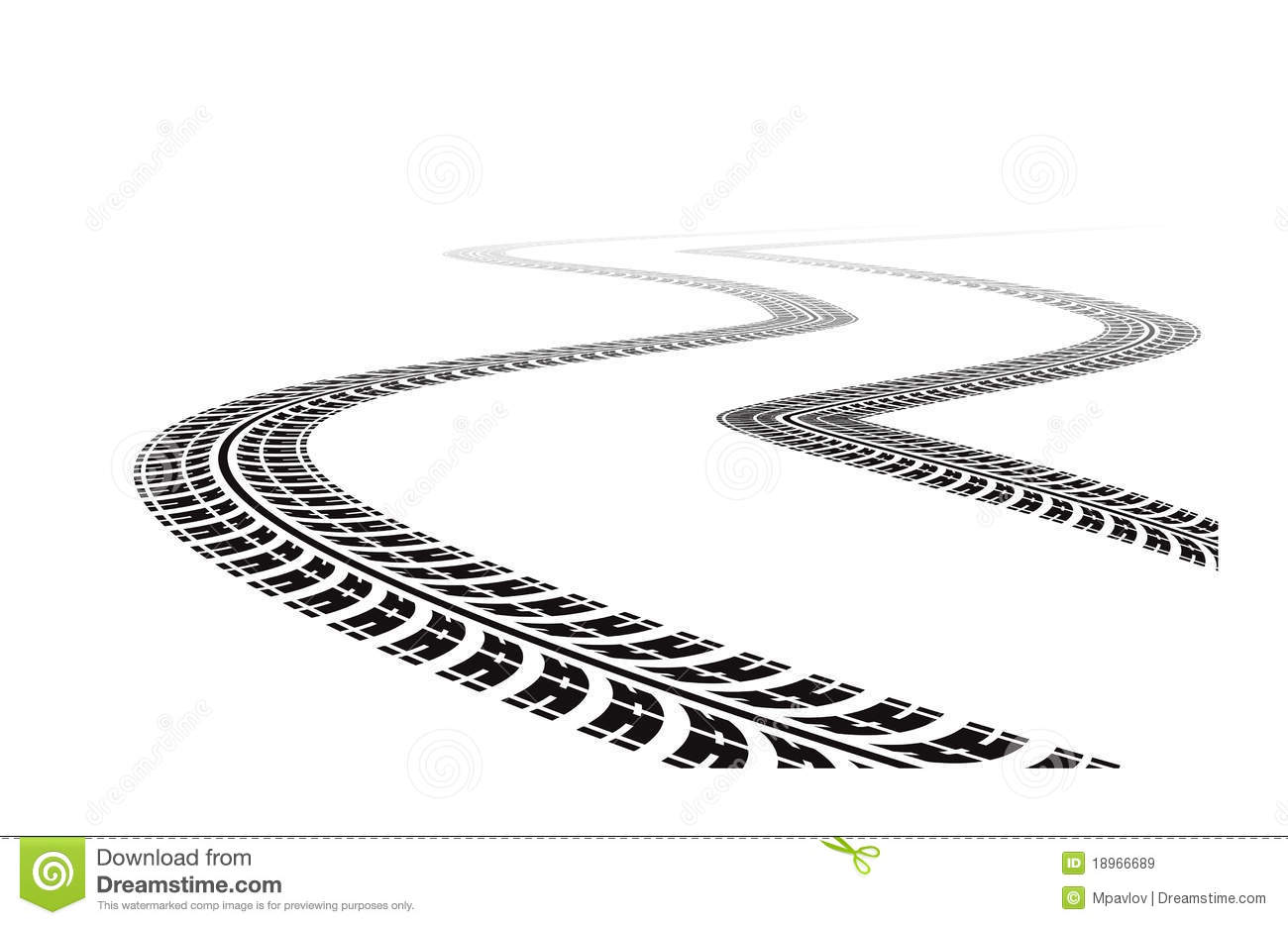 Tire Tracks In Perspective View  Vector Illustration Isolated On White